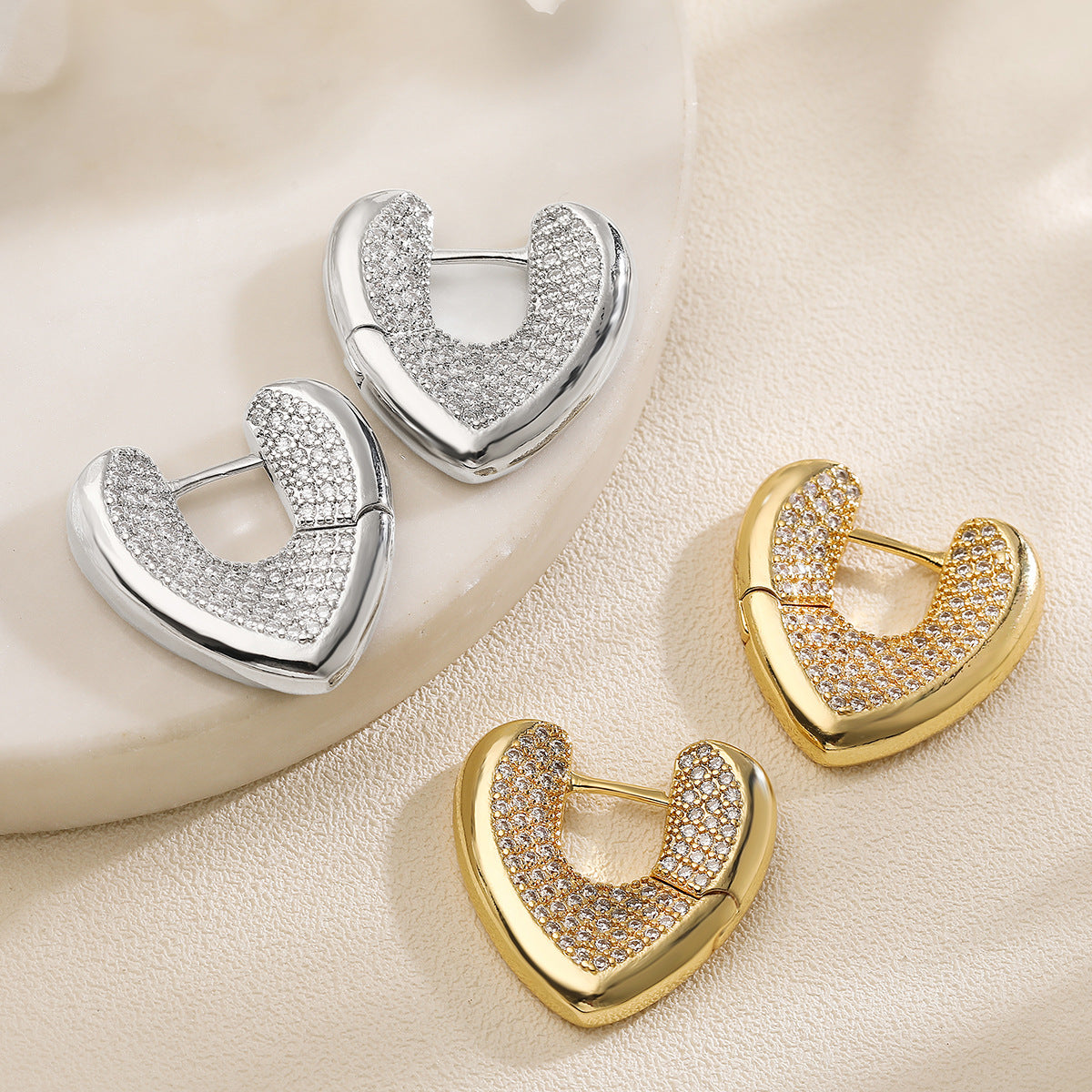 Minimalist Luxury Geometric Gold Plated Cubic Zirconia Inlay Brass Earrings for Women
