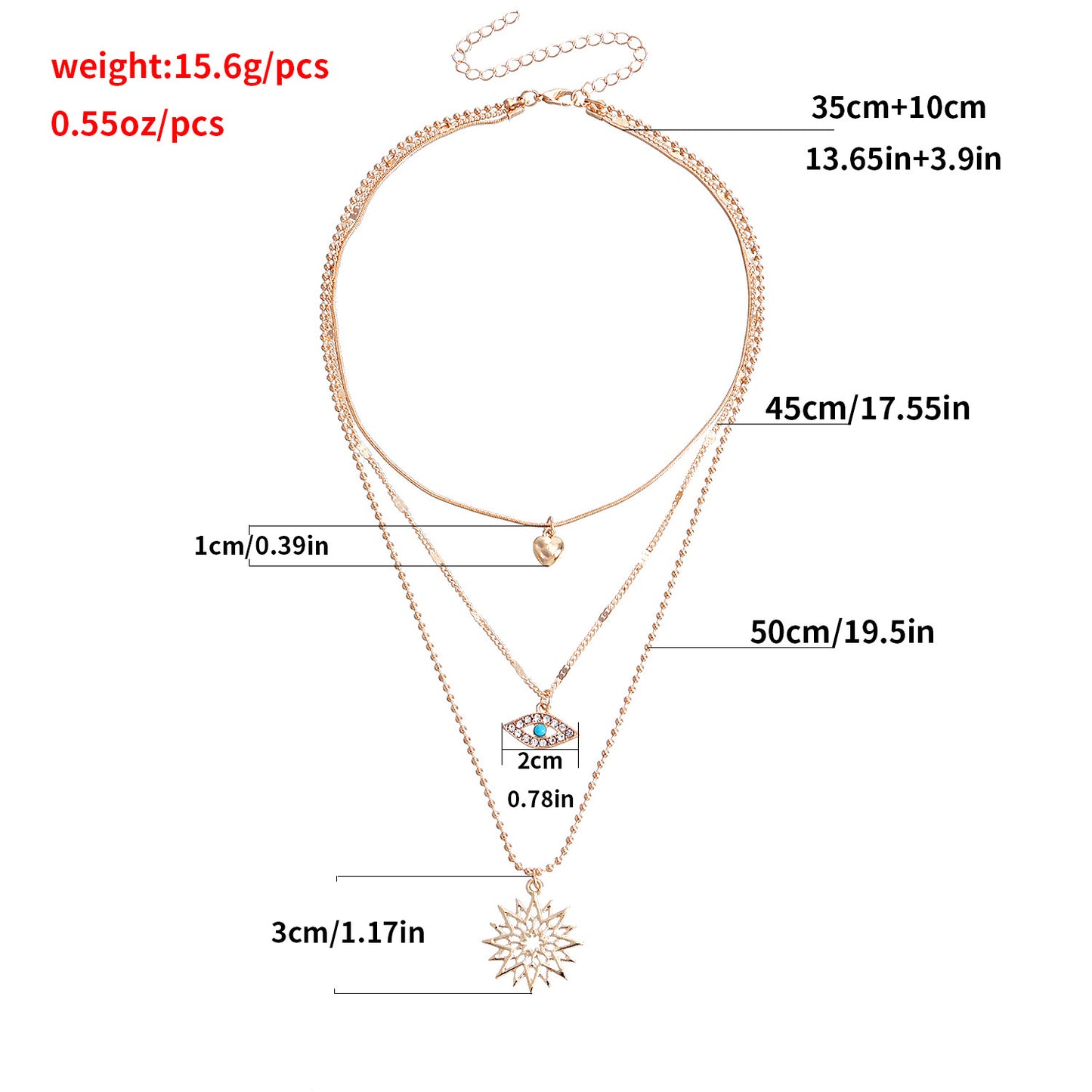Vintage Minimalist Multi-Layer Beaded Snake Chain Necklace with Rhinestone-Embellished Evil Eye and Heart Pendant for Women
