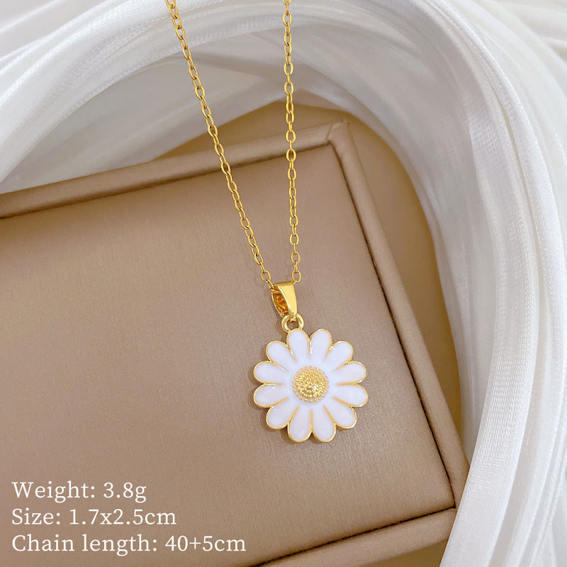 Sweet Minimalist Plant Moon Drip Oil Rhinestone Pendant Necklace Titanium Steel Cable Chain for Unisex