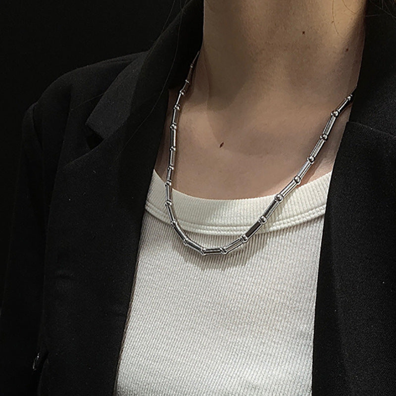 Collar Minimalista de Titanio y Acero con Diseño de Bambú en Forma de U para Hombre y Mujer, Cadena Versátil para Superposiciones en Suéteres y Clavícula