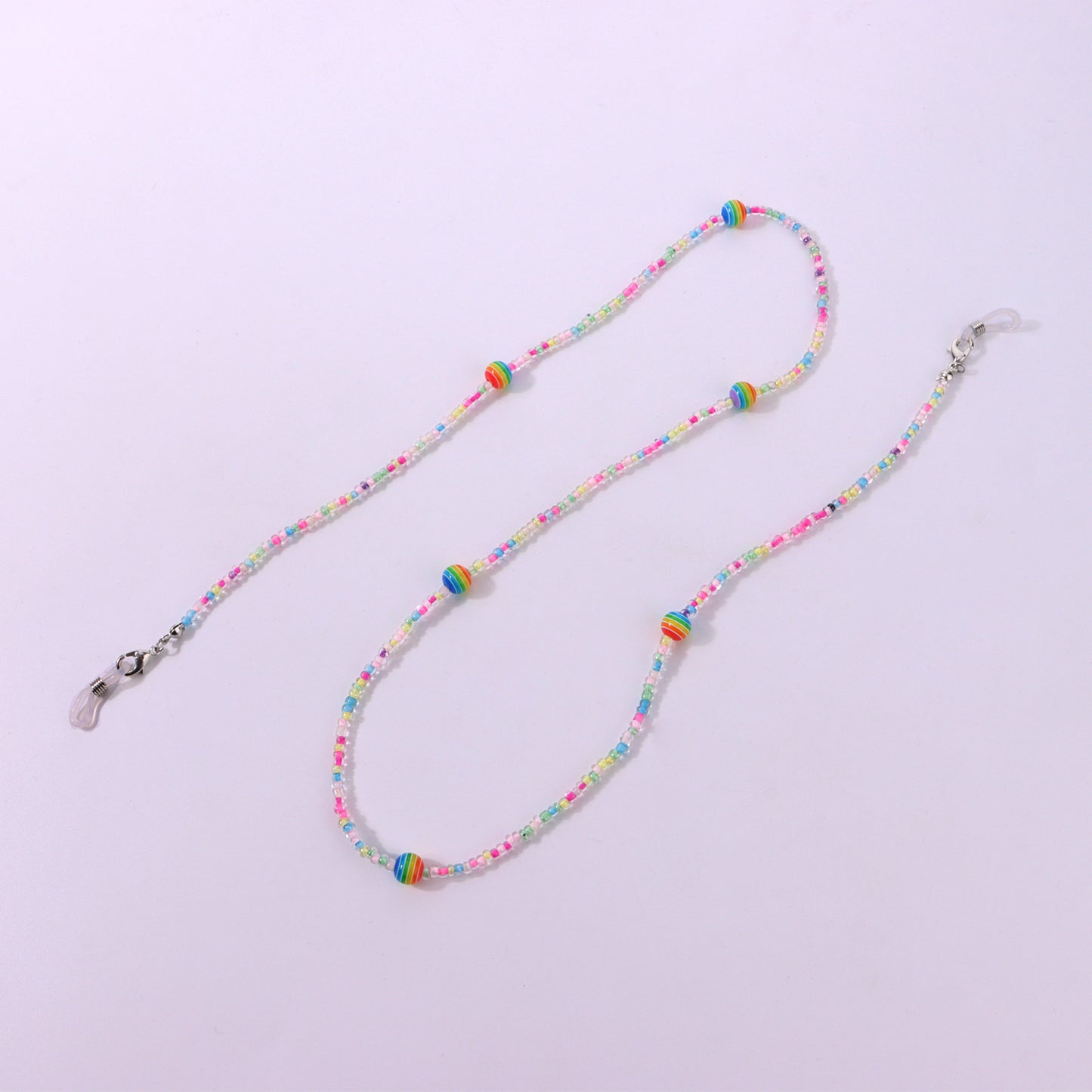 Rainbow Gradient Round Glass Beads Ball Chain Eyeglass Holder for Women