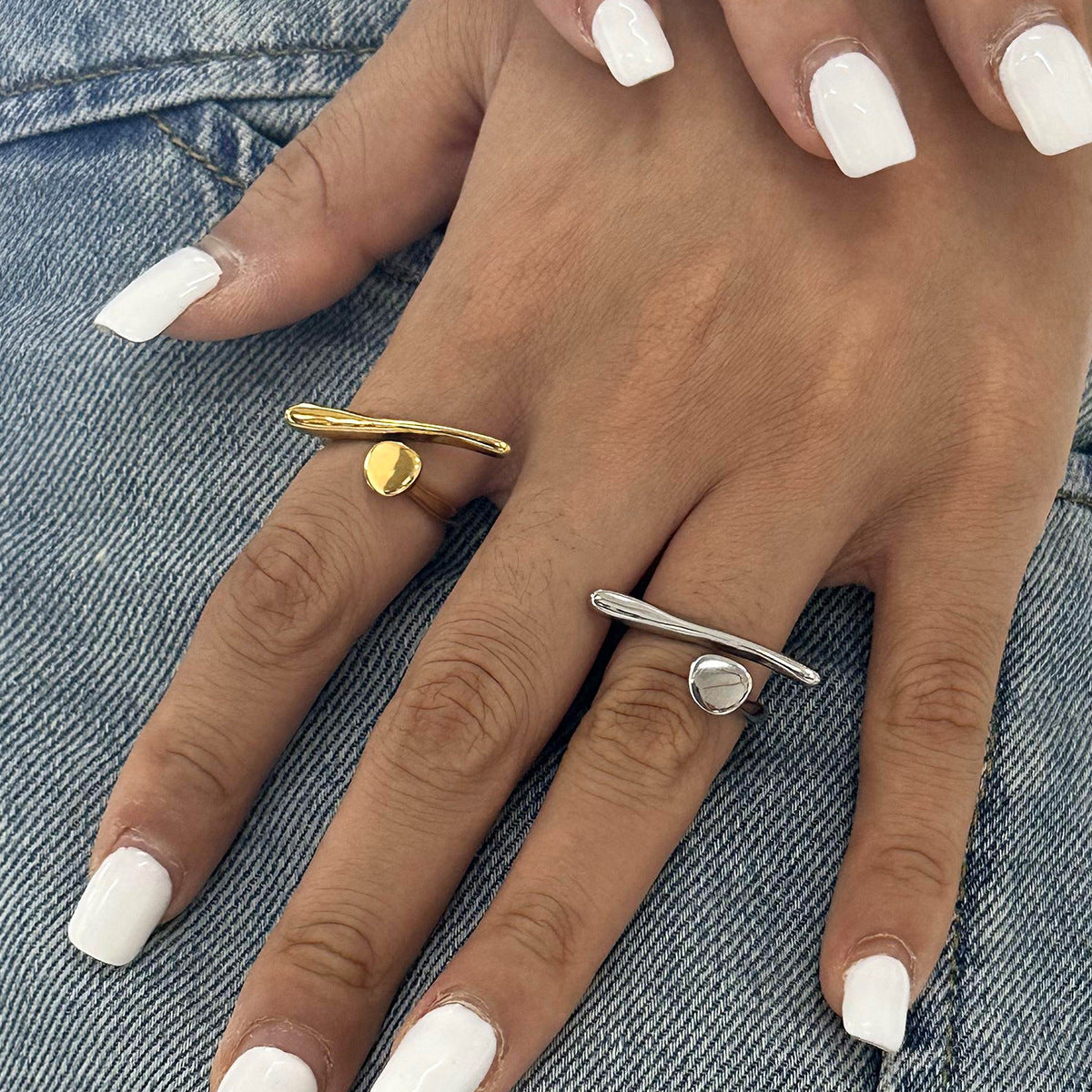 Anillo irregular de acero inoxidable con chapado para mujer, sortija de moda llamativa