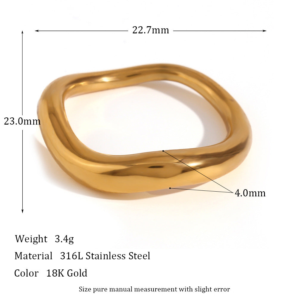 Minimalist Geometric Stainless Steel Ring with 18K Gold Plating for Women