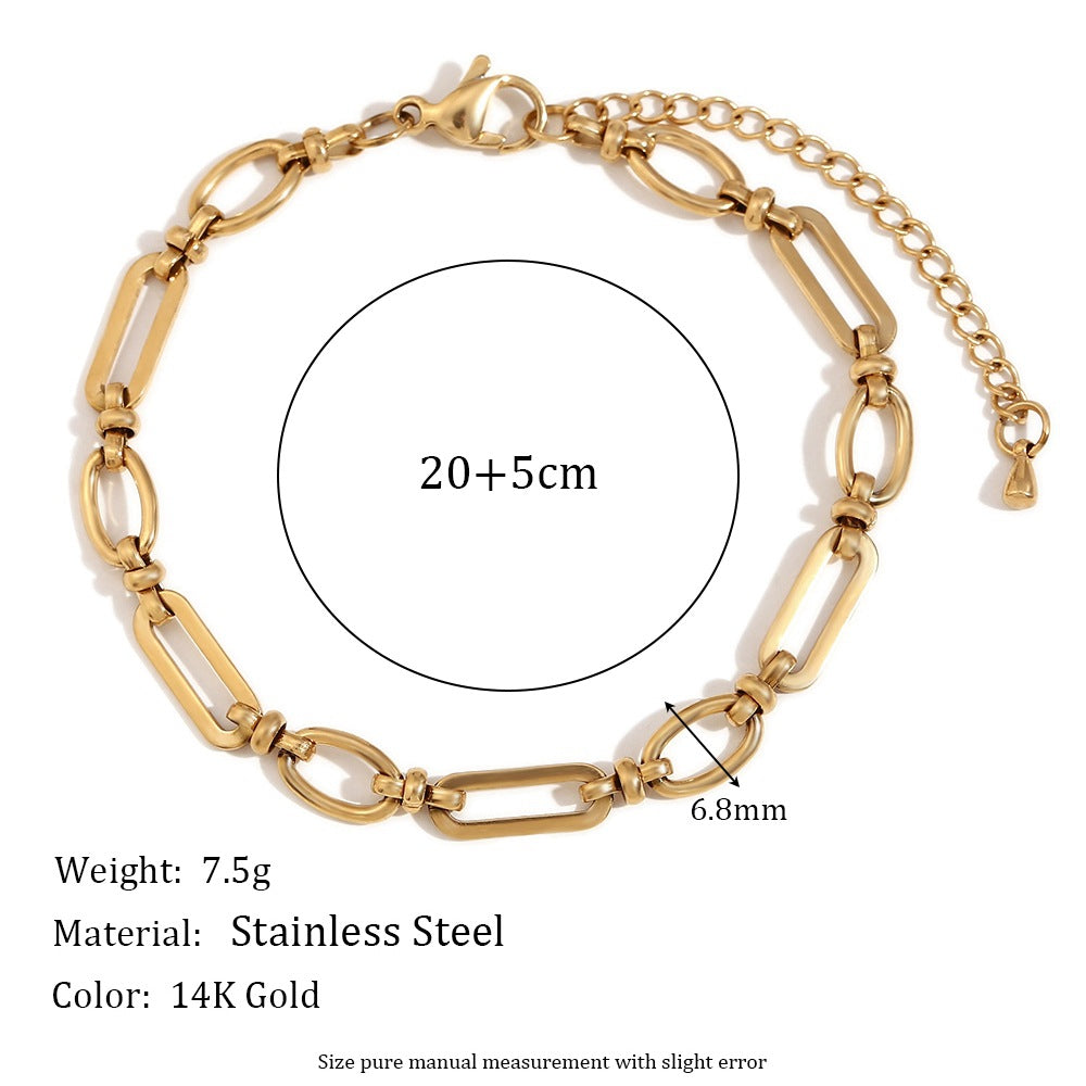Tobillera de Acero Inoxidable Geométrica Minimalista con Baño de Oro de 14K y Cierre de Eslabón Grande en Forma de O para Mujer