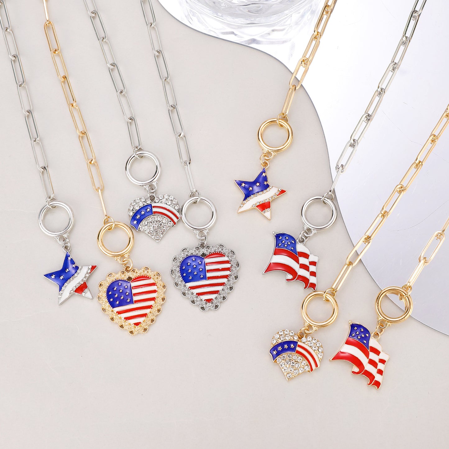 Bracciale Unisex in Lega Placcata a Cuore con Stella Bandiera Americana Gioielli Casual