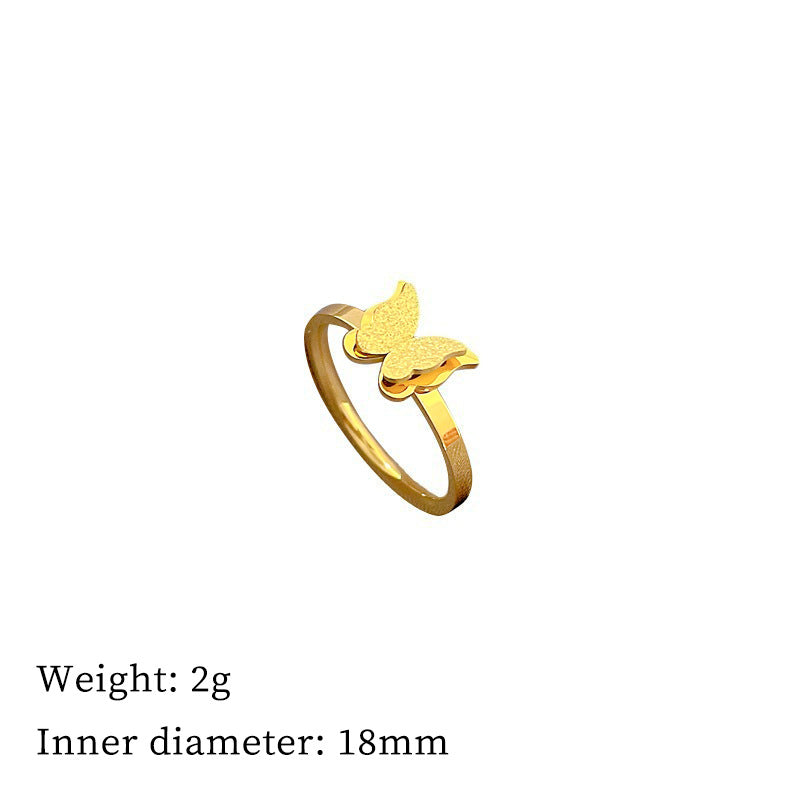 Anillo Minimalista de Acero Inoxidable Pulido con Mariposa para Unisex