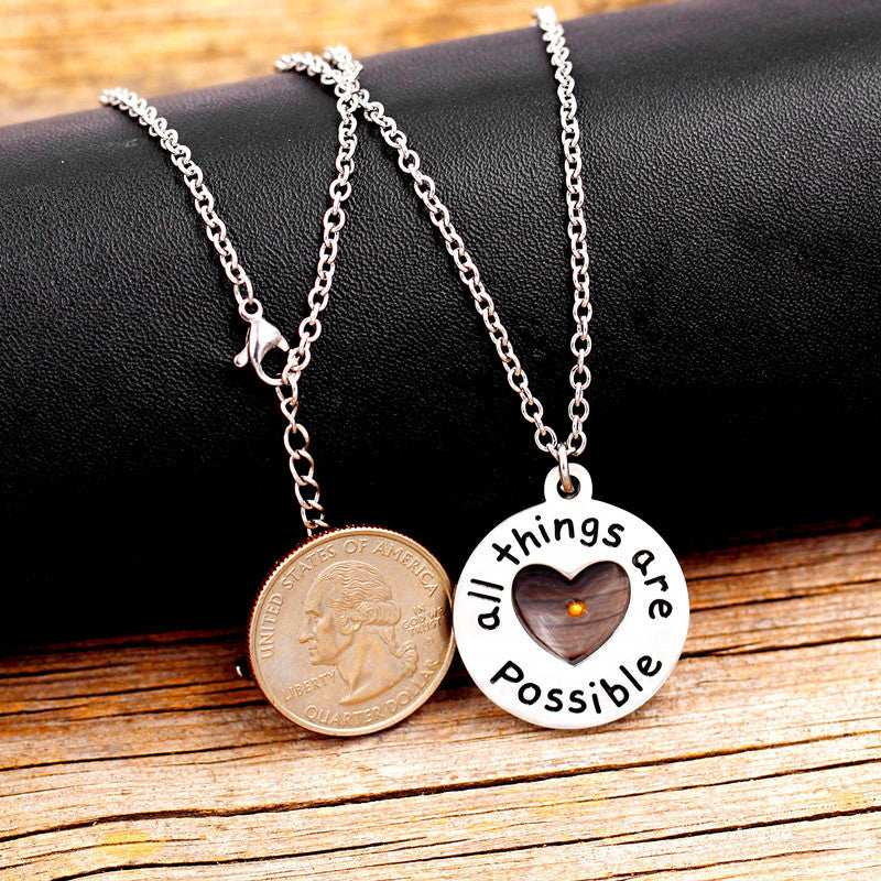 Natural Minimalist Round Engraved Mustard Seed Pendant Necklace in Stainless Steel with Titanium Steel Charm and Plated Finish