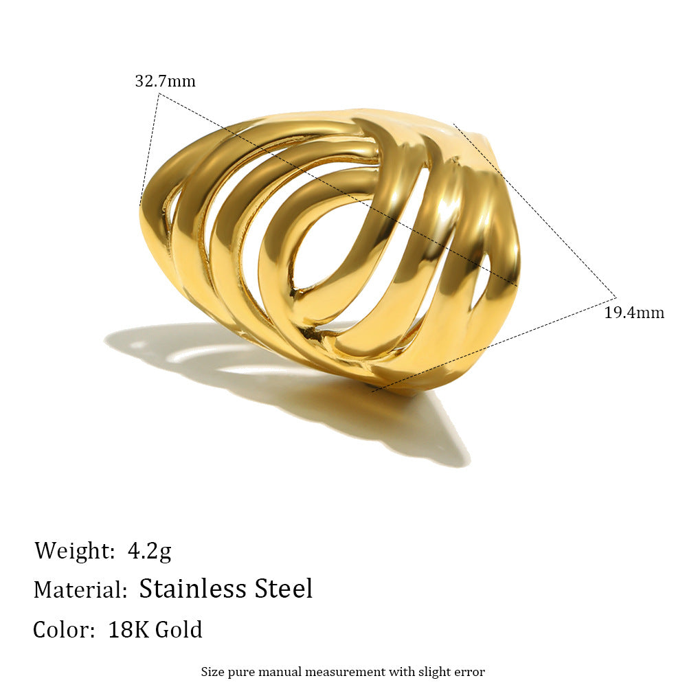 Anillo minimalista de acero inoxidable con forma de línea y baño de oro de 18K para mujer