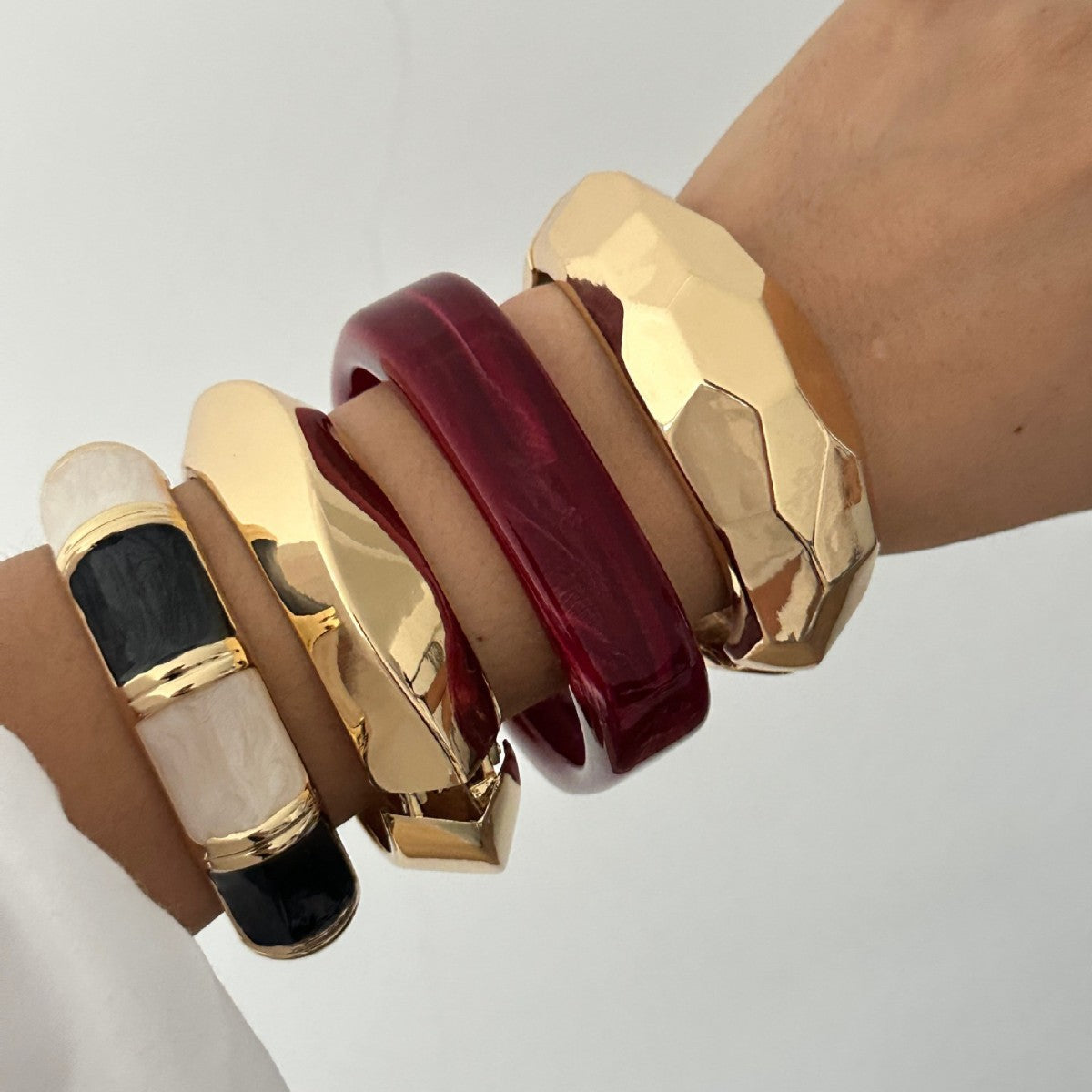 Vintage Enamel Drip Oil Plated Geometric Wave Bamboo Joint Open Cuff Bracelet for Women