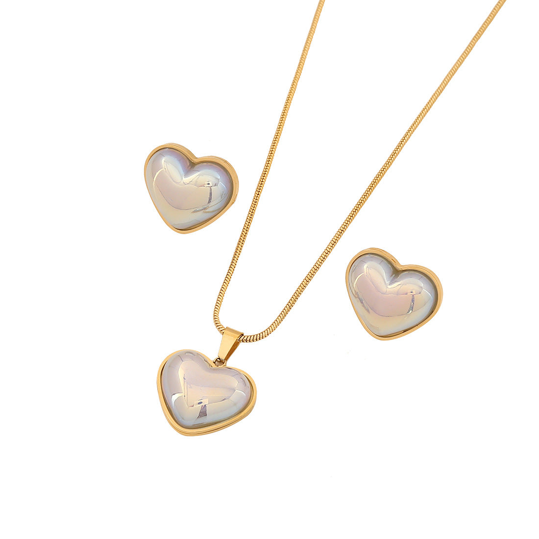 Fashionable Heart-Shaped Stainless Steel Necklace Set with Plated Finish for Women Snake Chain