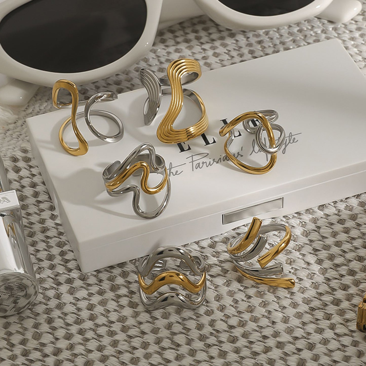 Geometric Plated Stainless Steel Ring for Women