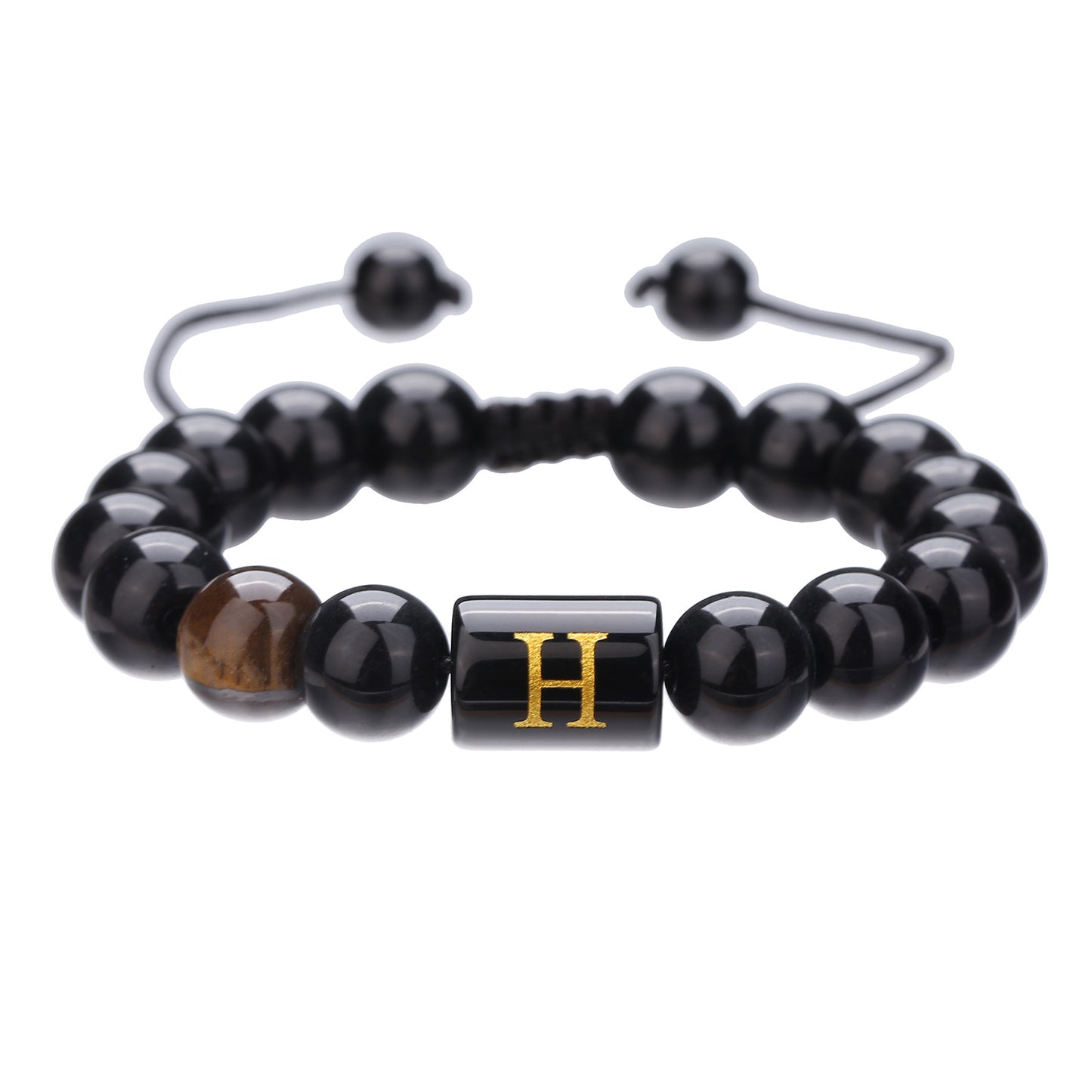 10mm Round Agate Beaded Bracelet with Alphabet Letters Adjustable Unisex