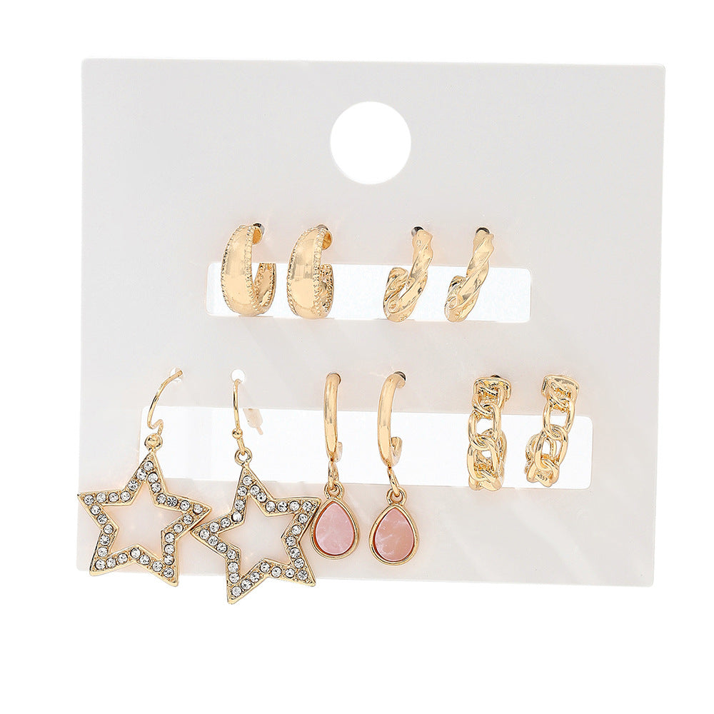 Sweet Geometric Heart Butterfly Alloy Stud Earrings with Rhinestone Pearl and Drip Oil