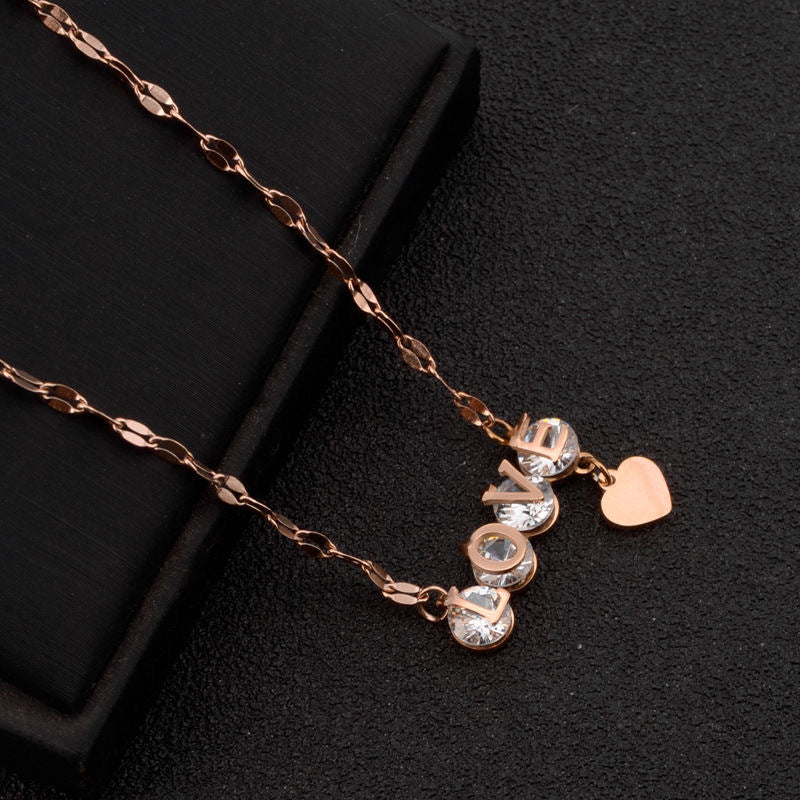 Fashion 18K Gold Plated Titanium Steel LOVE Letter Pendant Necklace Lip Chain for Women