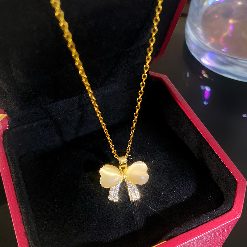 Sporty Sweet Micro-Set Cubic Zirconia Fruit Square Pendant Titanium Steel Cable Chain Necklace