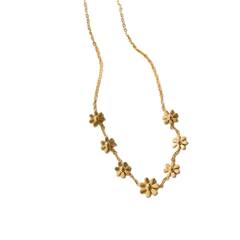 Minimalist Sunflower Daisy Pendant Necklace for Women in Titanium Steel with Gold Plating on O-Chain