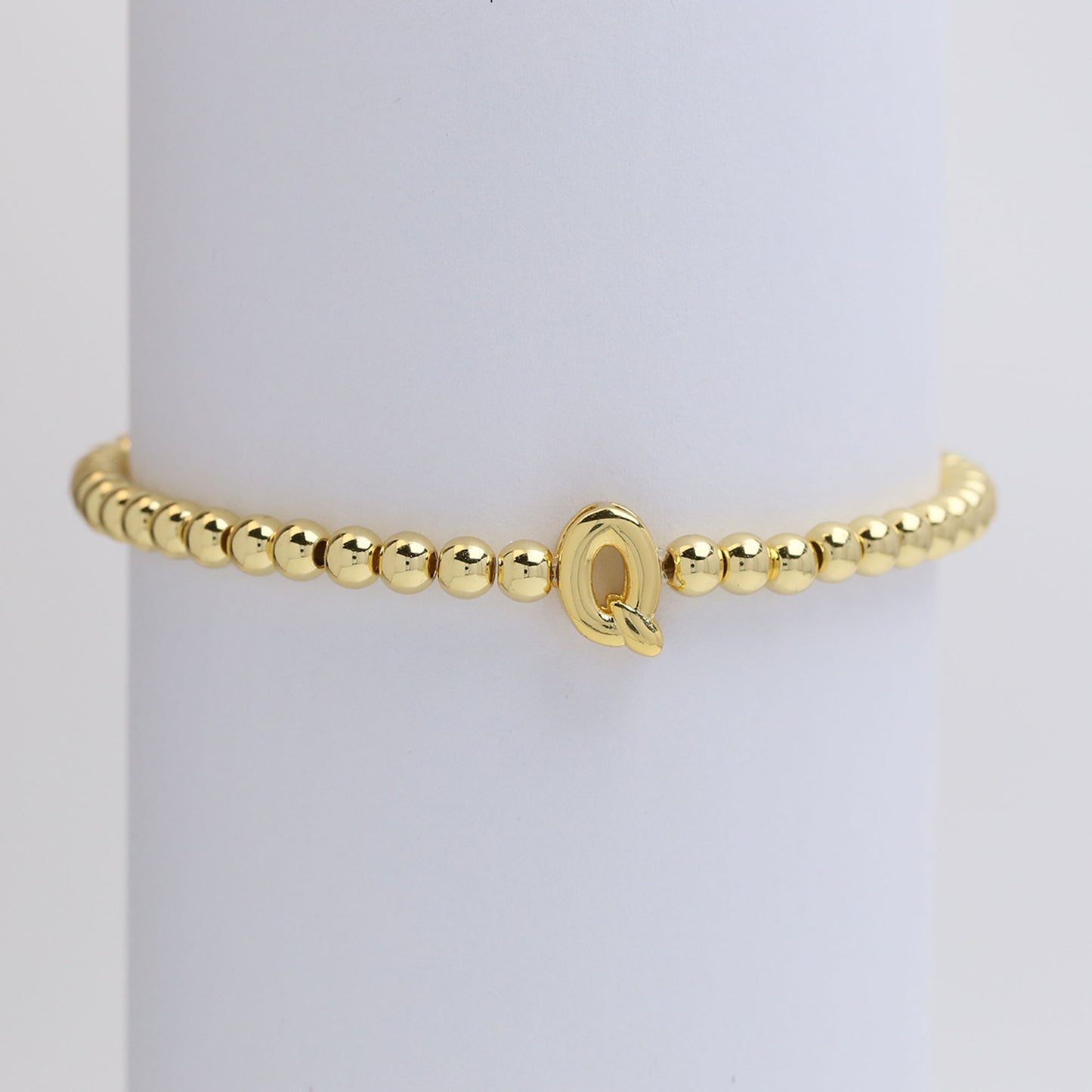 18K Gold Plated Brass Letter Hematite Bead Stretch Bracelet for Women