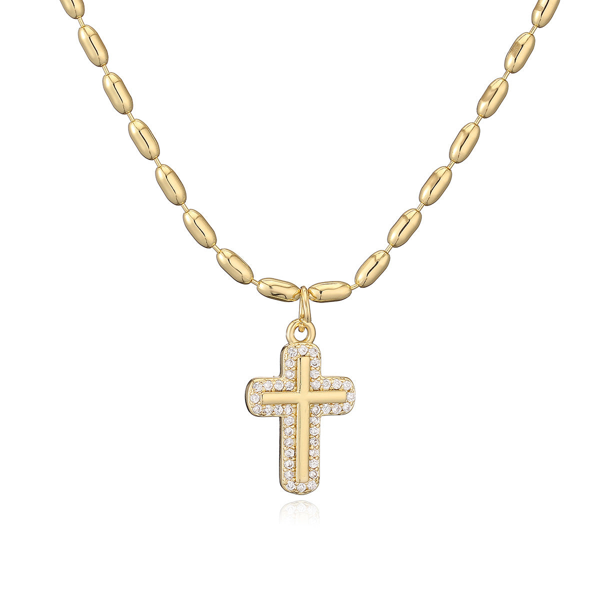 Collana con Pendente a Croce Stile Vintage da Donna Realizzata in Rame con Placcatura in Oro 18K e Intarsio di Zirconi