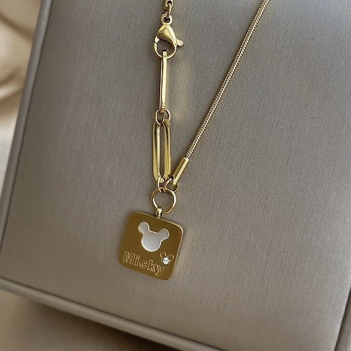 Minimalist Luxury Titanium Steel Plated Cartoon Mickey Pendant Necklace for Women