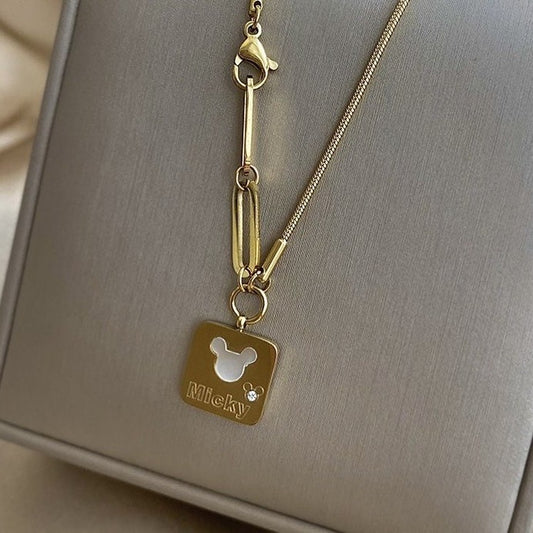 Minimalist Luxury Titanium Steel Plated Cartoon Mickey Pendant Necklace for Women