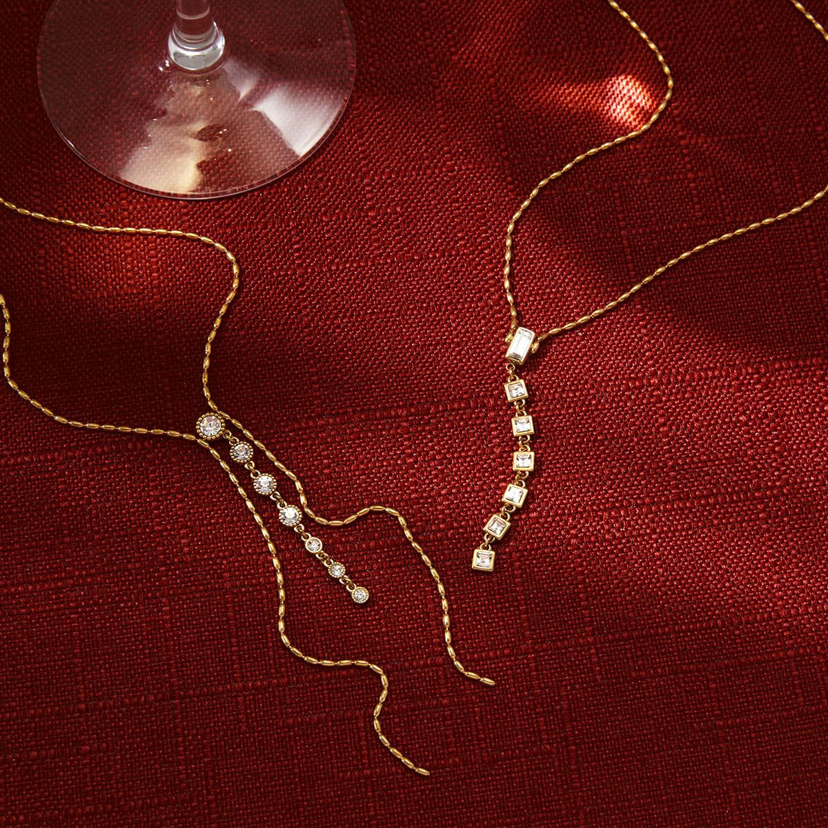 Minimalist Geometric PVD Titanium Steel Necklace with Cubic Zirconia for Women