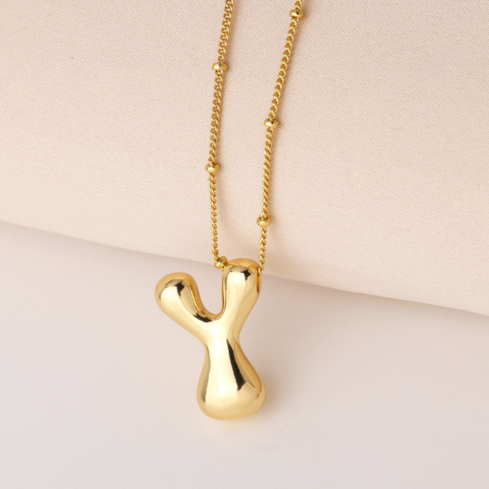 Minimalist Gold Plated Brass Letter Pendant Necklace Cable Chain Unisex Jewelry