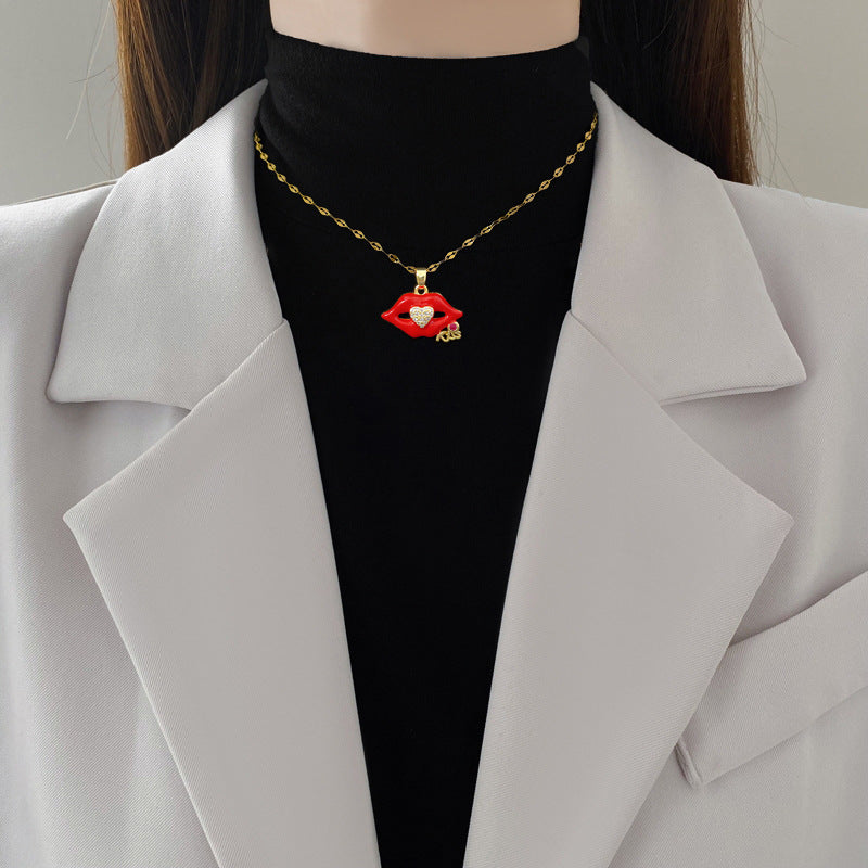 Luxury Sweet Geometric Titanium Steel Necklace with Cubic Zirconia and Brass Pendant for Unisex