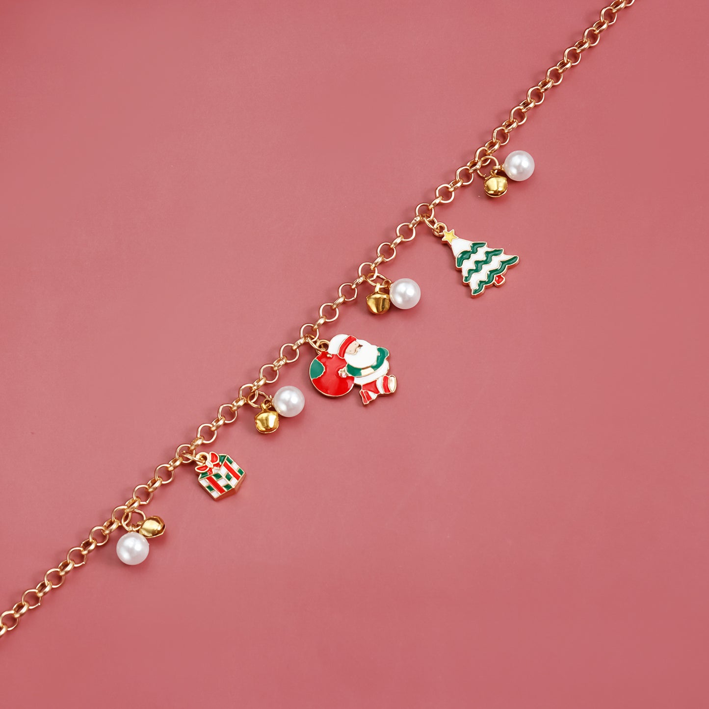 Fashionable Geometric Alloy Christmas Tree and Bell Pendant Choker Necklace for Women with Plated Finish