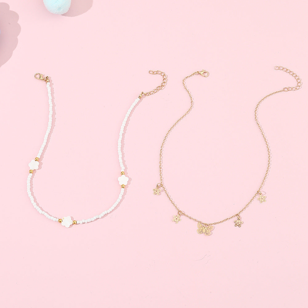 Set Collana con Ciondolo a Farfalla Carino per Ragazze, Ciondolo a Cuore in Lega con Catena di Perline
