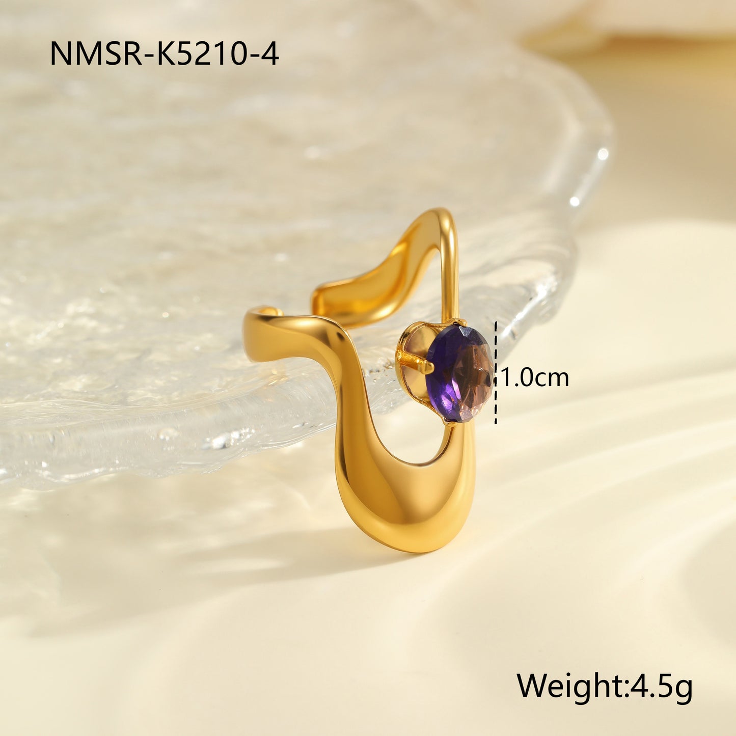 Anello da donna minimalista irregolare geometrico in acciaio inossidabile placcato oro con accento di zirconi