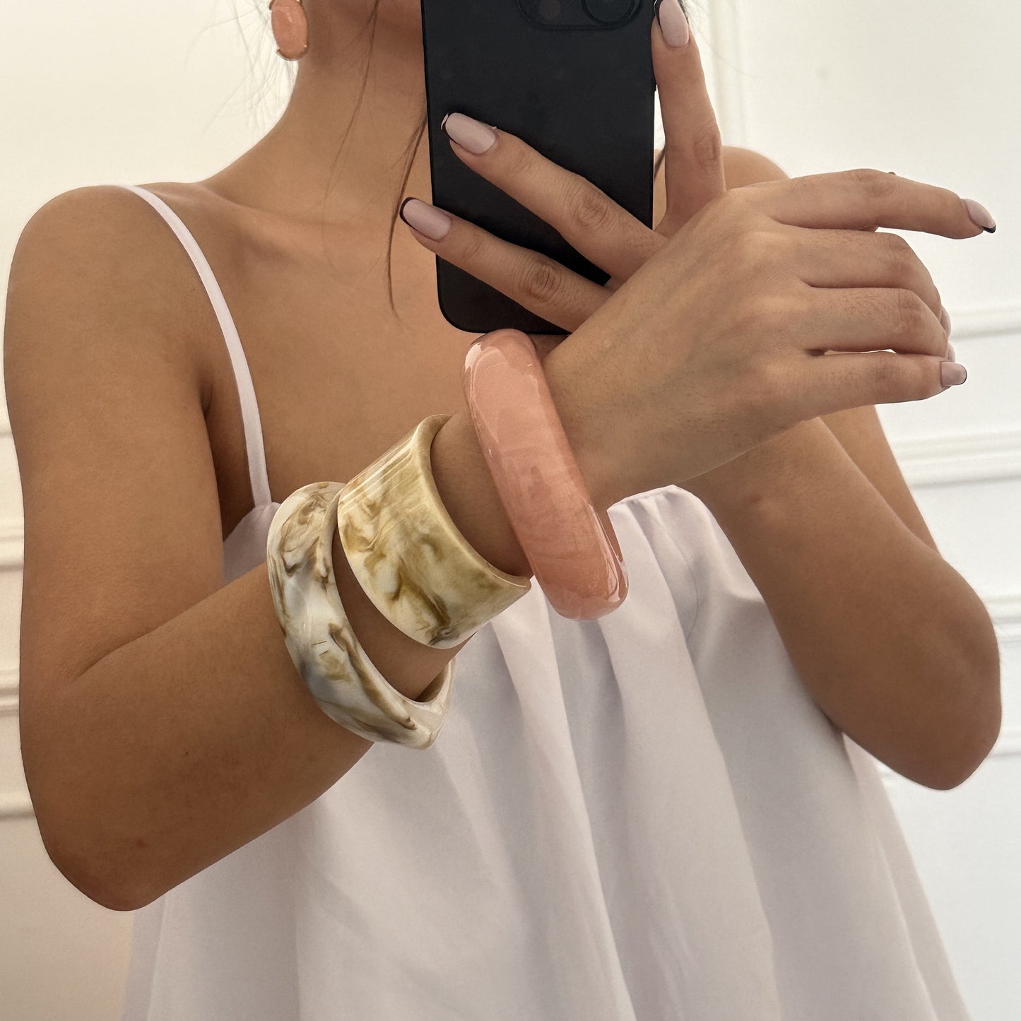 Bracciale placcato in resina acrilica geometrica vintage