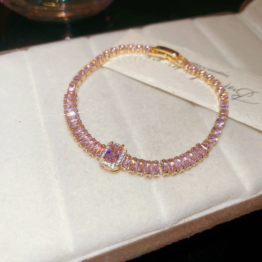 Sweet Elegant Geometric Round Cubic Zirconia Plated Brass Bracelet for Women