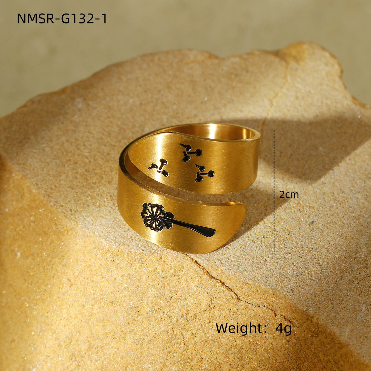 Anello regolabile in acciaio inossidabile a forma di dente di leone con finitura galvanizzata per donna, accessorio di moda di lusso minimalista