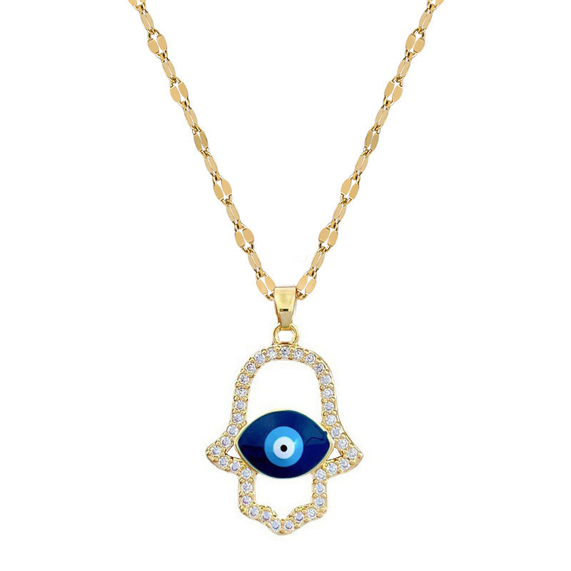 Geometric Luxury Titanium Steel Clavicle Chain for Women with Plated Copper Pendant