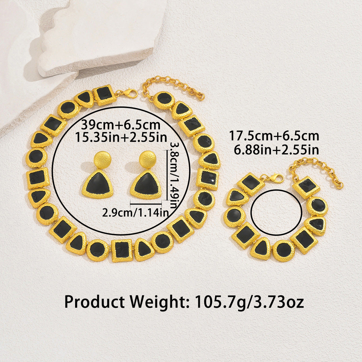 Set di collana lunga geometrica minimalista con smalto a goccia in rame e orecchini e bracciale abbinati per donna