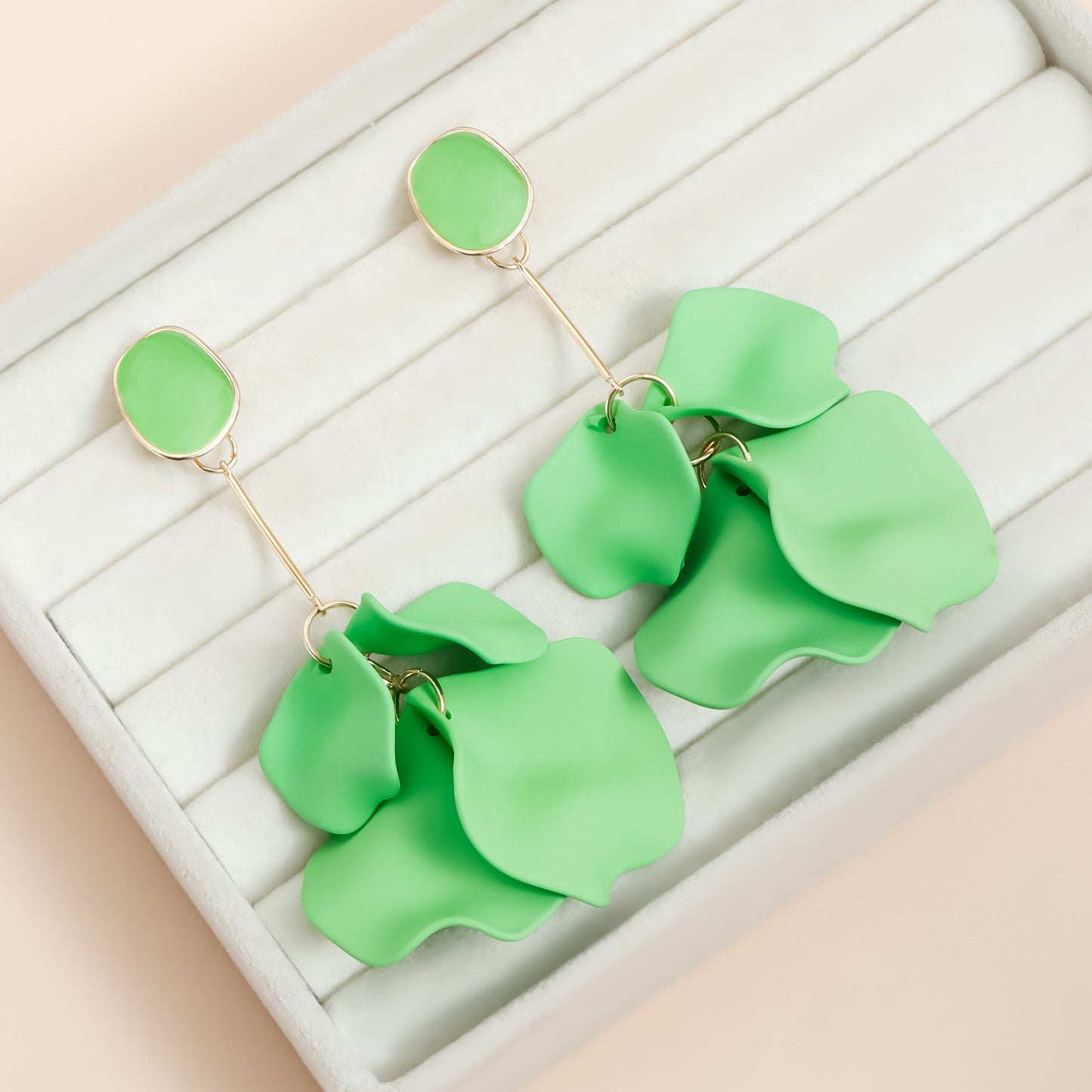 Vintage Floral Resin Stud Earrings for Women with Geometric Petal Shape and Plated Finish
