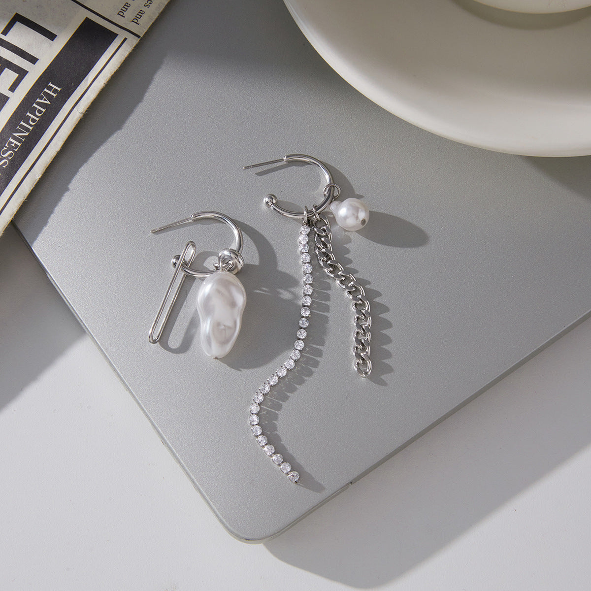 Elegant Geometric Stainless Steel Plated Earrings with Imitation Pearl Tassel for Women