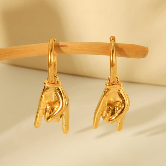 Punk Rock Gesture-Shaped Titanium Steel Earrings with Plated Finish for Women