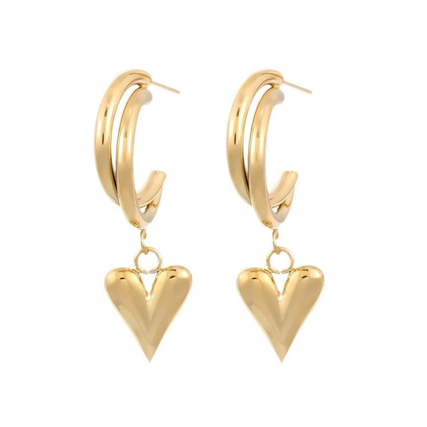 Fashionable Heart-Shaped Stainless Steel Stud Earrings with Plated Finish for Women