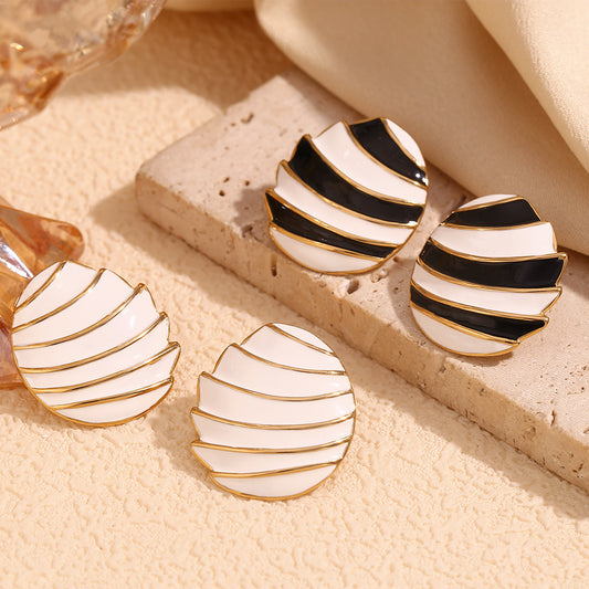 Fashion Minimalist Geometric Oval Sail Enamel Plated 18K Gold Stainless Steel Stud Earrings for Women
