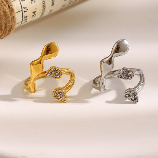 Anillo minimalista geométrico de acero inoxidable con baño de oro de 18 quilates para mujer