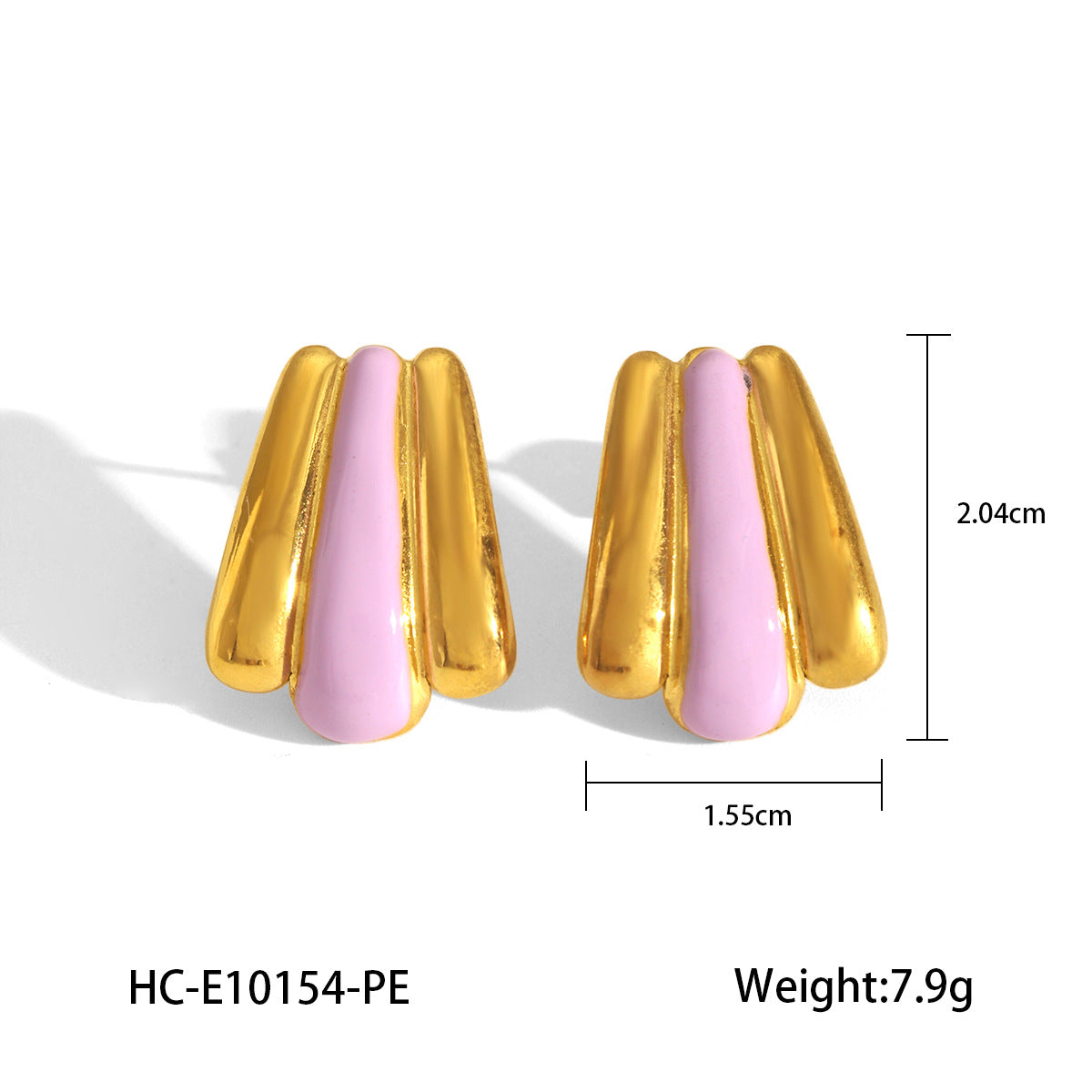 Geometric Fan-Shaped Enamel Stainless Steel Earrings with 18K Gold Plating for Women