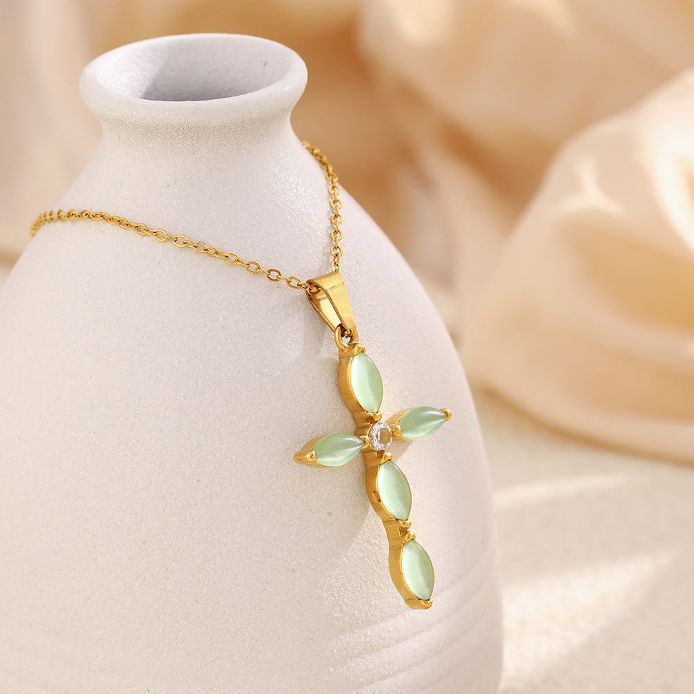 Minimalist Geometric Cross Pendant Necklace for Women in Stainless Steel with 18K Gold Plating