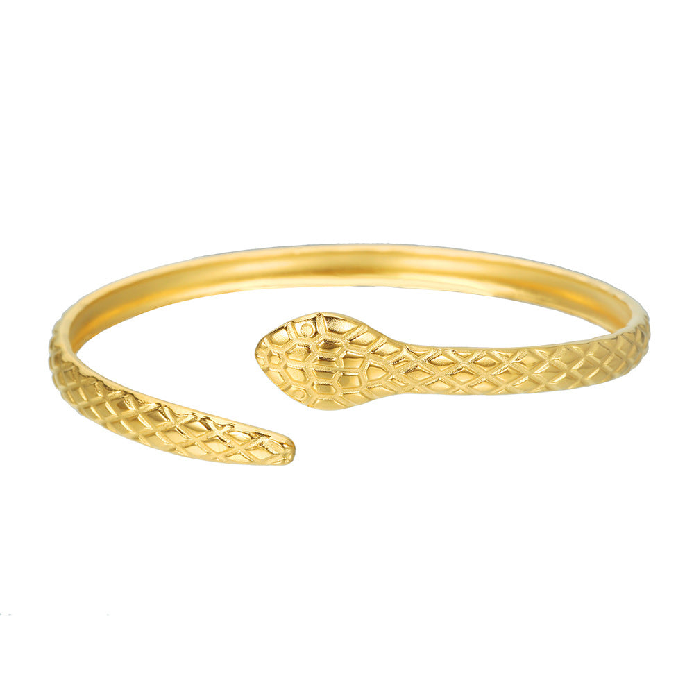 Minimalist Titanium Steel Plated Round Geometric Leaf Hollow Sun Snake Cuff Bracelet