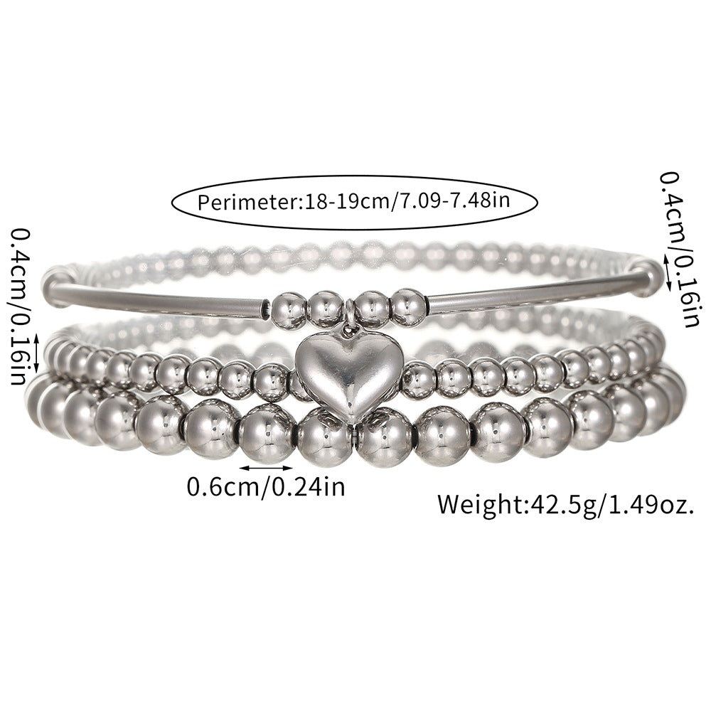 Set bracciale con ciondolo a cuore geometrico in acciaio inossidabile da donna con perline miste e design impilabile