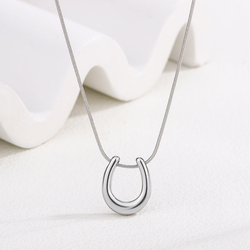 Geometric Titanium Steel Plated Pendant Necklace with Snake Chain for Women