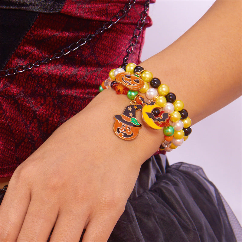 Colorful Resin Crystal Geometric Charm Stretch Bracelet Set with Holiday Elements