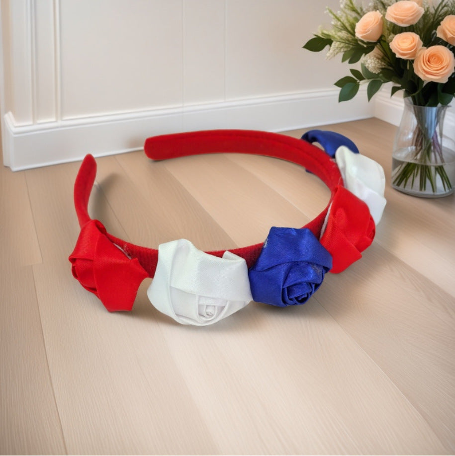 Sweet Floral Fabric Rose Headband for Patriotic Party