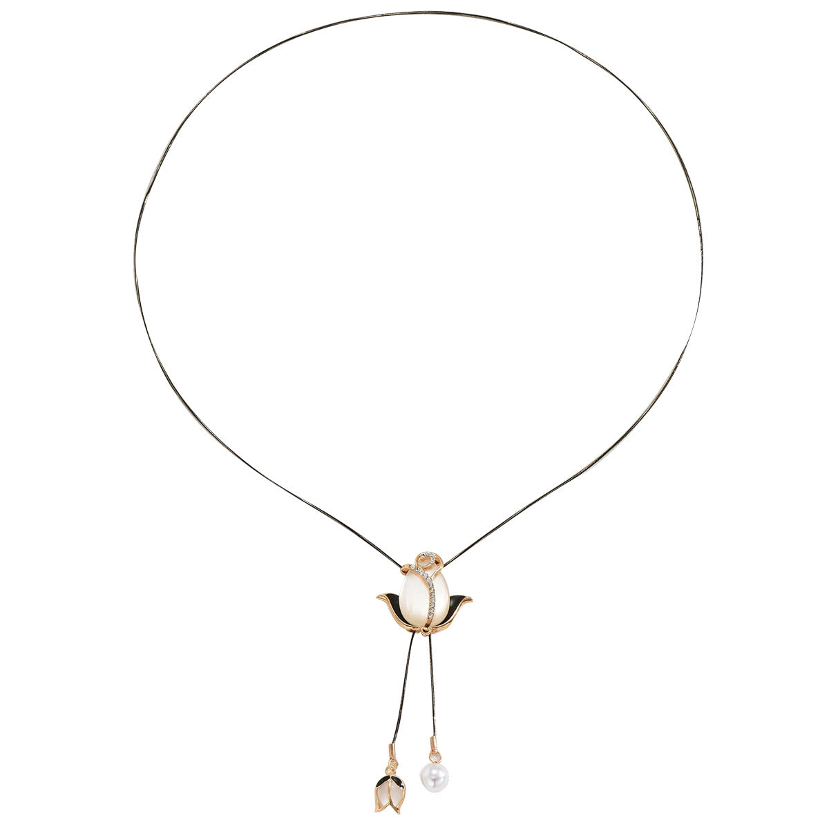 Elegante collana floreale a tulipano da donna con ciondolo in rame e intarsio in zircone su catena regolabile