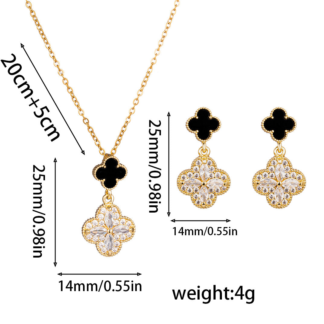 Elegant Four-Leaf Clover Earrings in Titanium Steel with Rhinestone Inlay for Women